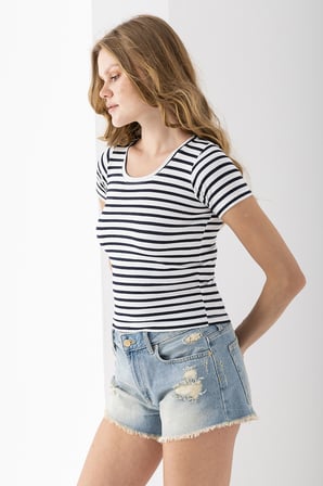 Kadın Bisiklet Yaka Çizgili Basic Body Lacivert - 25509