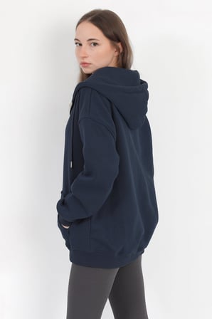 Kadın Indigo Fermuarlı Şardonlu Kapüşonlu Oversize Sweatshirt - 9015 - 264401
