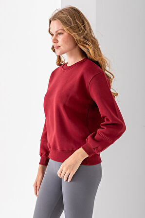 Kadın Bisiklet Yaka Kol Parçalı 3İp Şardonlu Sweatshirt Bordo - 2513