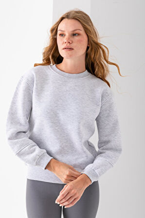 Kadın Bisiklet Yaka Kol Parçalı 3İp Şardonlu Sweatshirt Gri - 2513