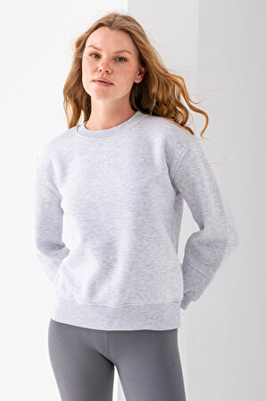 Kadın Bisiklet Yaka Kol Parçalı 3İp Şardonlu Sweatshirt Gri - 2513