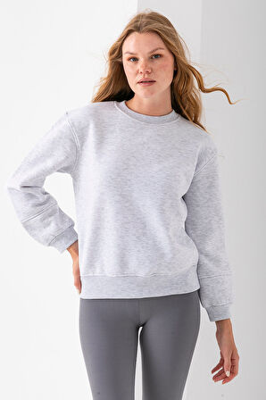 Kadın Bisiklet Yaka Kol Parçalı 3İp Şardonlu Sweatshirt Gri - 2513