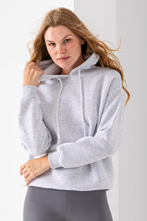 Kadın Kapüşonlu Basic 3İp Sweatshirt Gri - 2604