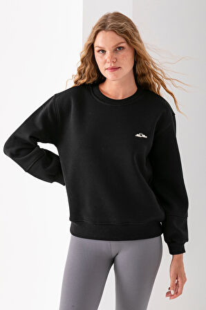 Kadın Bisiklet Yaka Miu Miu Aksesuarlı 3İp Sweatshirt Siyah - 2627