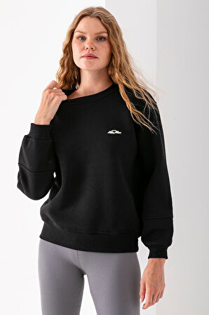 Kadın Bisiklet Yaka Miu Miu Aksesuarlı 3İp Sweatshirt Siyah - 2627