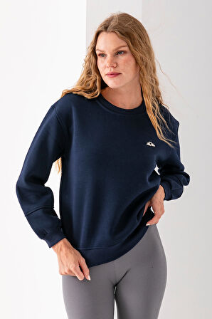 Kadın Bisiklet Yaka Miu Miu Aksesuarlı 3İp Sweatshirt Lacivert - 2627