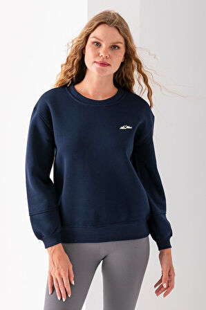 Kadın Bisiklet Yaka Miu Miu Aksesuarlı 3İp Sweatshirt Lacivert - 2627