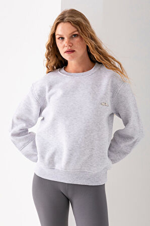 Kadın Bisiklet Yaka Miu Miu Aksesuarlı 3İp Sweatshirt Gri - 2627