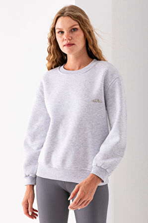 Kadın Bisiklet Yaka Miu Miu Aksesuarlı 3İp Sweatshirt Gri - 2627