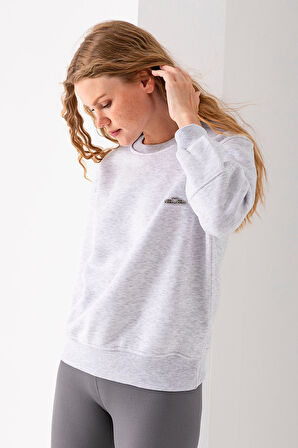 Kadın Bisiklet Yaka Miu Miu Aksesuarlı 3İp Sweatshirt Gri - 2627