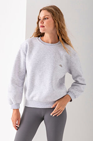 Kadın Bisiklet Yaka Miu Miu Aksesuarlı 3İp Sweatshirt Gri - 2627