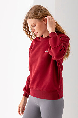 Kadın Bisiklet Yaka Miu Miu Aksesuarlı 3İp Sweatshirt Bordo - 2627