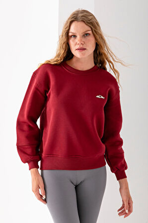 Kadın Bisiklet Yaka Miu Miu Aksesuarlı 3İp Sweatshirt Bordo - 2627