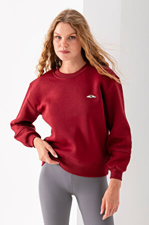 Kadın Bisiklet Yaka Miu Miu Aksesuarlı 3İp Sweatshirt Bordo - 2627