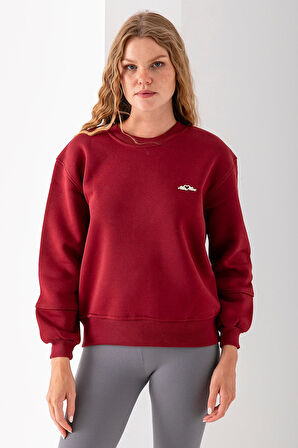 Kadın Bisiklet Yaka Miu Miu Aksesuarlı 3İp Sweatshirt Bordo - 2627