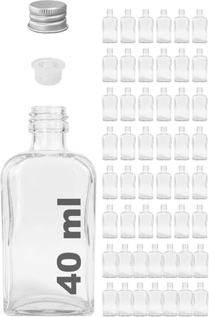 40 ml Kolonya Tıpalı ve Metal Kapaklı Hediyelik Yassı Kolonya Şişesi 40 Cc Nişan, Düğün Cam Şişe 50 Adet (40 ml Yassı, Gümüş Kapak (Silver))