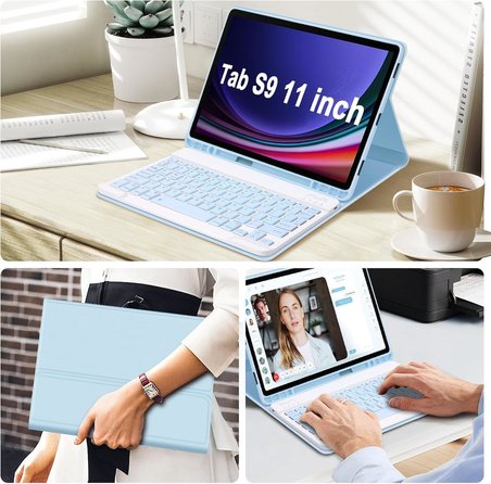 Samsung Galaxy Tab S10 Lite/S9/S10 Fe/S9 Fe 10.9 Inç Case Uyumlu Keybord Bluetooth Türkçe Q Klavyeli Kılıfı (Mavi)