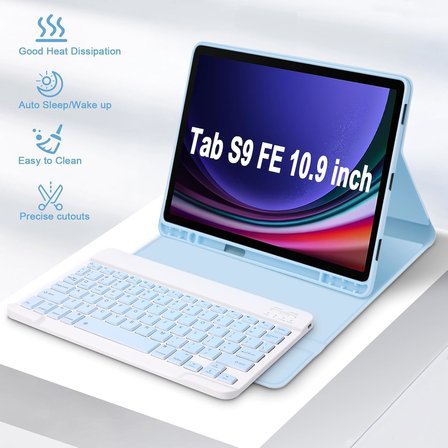 Samsung Galaxy Tab S10 Lite/S9/S10 Fe/S9 Fe 10.9 Inç Case Uyumlu Keybord Bluetooth Türkçe Q Klavyeli Kılıfı (Mavi)