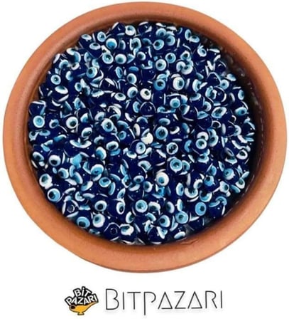 200 Adet - Mercimek Danagöz Nazar Boncuğu - Marteniçka Boncuğu - Saç Boncuğu - / Ince Delikli