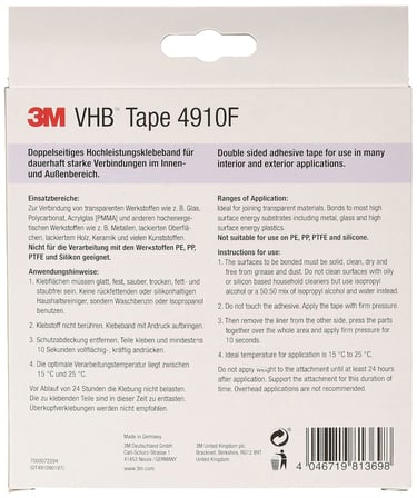 3M 4910F Montaj Yapışkan Bant Çift Taraflı - Neredeyse Görünmez Yapışkan Tabakalı Şeffaf Malzemelerin Yapıştırılmasını Sağlar - 19 mm x 3 m, Şeffaf, 1,0 mm (1'li Paket)