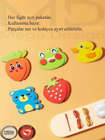 5 adet EVA Çocuk Dikiş El Yapımı Seti, Ebeveyn-Çocuk Etkileşimli Eğitimi, Motor becerisi geliştirici