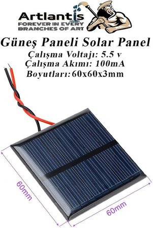 Güneş Paneli Solar Panel 6X6 Cm 5.5 Volt 100 Ma 1 Adet Güneş Enerjisi Okul Sınıf Deney Çalışmaları 60X60 Mm