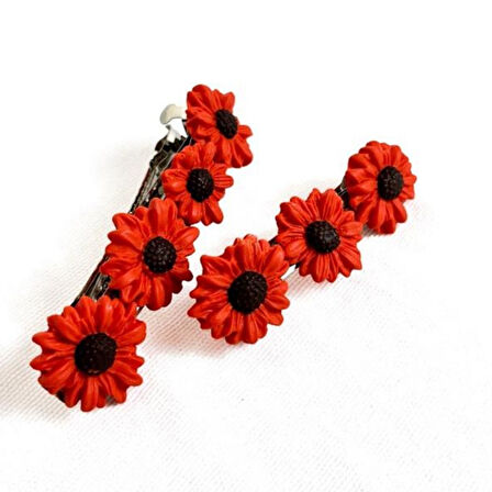 Uretti - Hülya 6683 El Yapımı Çiçek Desenli Polimer Kil 2’li Set Klipsli Saç Tokası / 8 cm - 6 cm