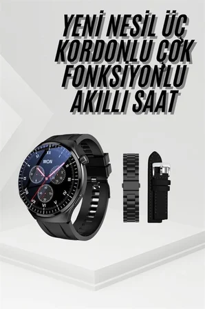 Amoled Ekran Metal Deri Silikon Kordonlu Uyku Ve Sağlık Takibi