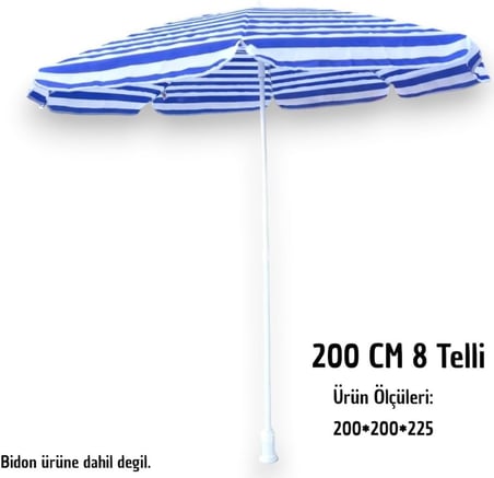 PLAJ ŞEMSİYESİ MAVİ-BEYAZ 200 CM 8 TELLİ
