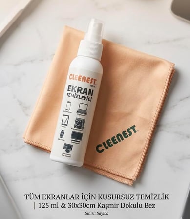 Ekran Temizleyici Seti, 125 ml Sprey ve 30x30 cm Kaşmir Bez, Tüm Ekranlar İçin