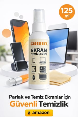Ekran Temizleyici Seti, 125 ml Sprey ve 30x30 cm Kaşmir Bez, Tüm Ekranlar İçin