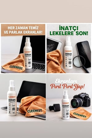 Ekran Temizleyici Seti, 125 ml Sprey ve 30x30 cm Kaşmir Bez, Tüm Ekranlar İçin