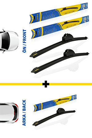 RENAULT MEGANE  SUPERMUTE  ÖN VE ARKA 3'LÜ MUZ SİLECEK TAKIMI 2008-2016 HATCHBACK (5 KAPI) (600mm+400mm+350mm)