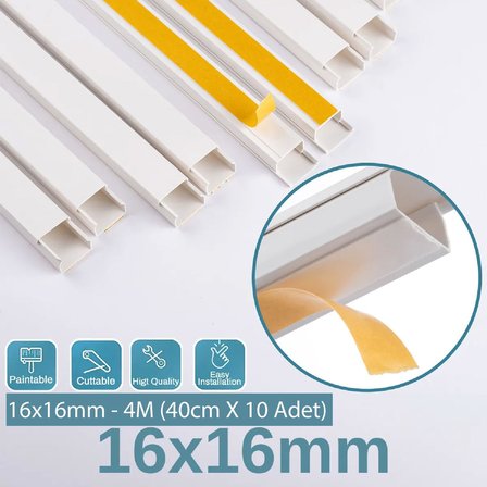 4 Metre (16x16mm) | Kendinden Yapışkanlı Kablo Kanalı | 4m (10 Adet x 40cm) | Kablo Gizleyici