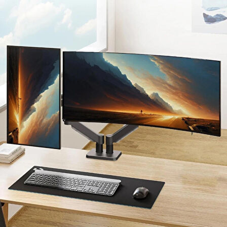 Gaz Yaylı Çift Monitör Kolu 13-32'' Ekran Askı Aparatı Ayarlanabilir Yükseklik ve Dönme Özelliği 