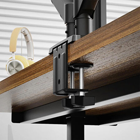 Gaz Yaylı Çift Monitör Kolu 13-32'' Ekran Askı Aparatı Ayarlanabilir Yükseklik ve Dönme Özelliği 