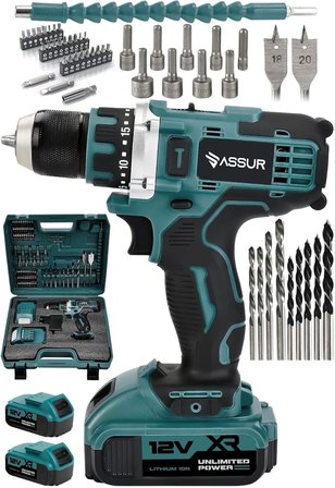 Akülü Matkap 12V, 2 Vitesli Şarjlı Vidalama Seti, 84 Parça Uç Seti ile, LED Aydınlatmalı, Çift 1500mAh Lityum İyon Batarya, 10mm Mandren, 2 Yıl Garantili ASR007