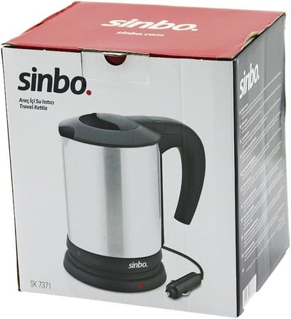 SİNBO SK-7371 12V ARAÇ İÇİ KETTLE PASLANMAZ ÇELİK SU ISITICISI 0.8LT 120W ÇAKMAKLIK FİŞLİ PLASTİK KAPAK - KULP