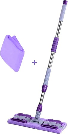 Promosyonca Profesyonel Mop Seti, Mikrofiber Silme Paspası, Çizmeden Temizlik Sağlayan Hafif ve Dayanıklı Tasarım, Başlık 8x16 cm, Sap 66 cm (Mini One Click)