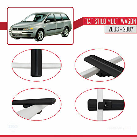 Fiat Stilo Multi Wagon 2003-2007 Arası ile Uyumlu BASIC Model Ara Atkı Tavan Barı Siyah 2 Adet