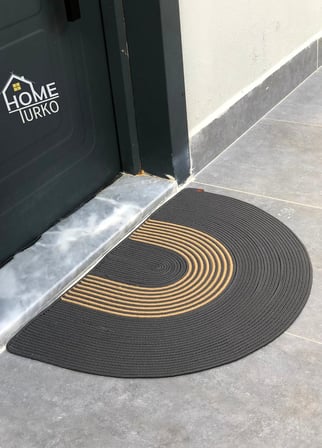 Doğal Jüt Yarım Daire Kapı Önü Paspası | Kaymaz Tabanlı | Doğal El Dokuma | Şık ve Dekoratif D paspas (Kapı Girişleri, Banyo ve Balkon Kullanımı İçin) (Gri-Hasır, 60 * 90)