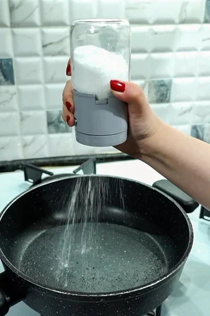 Gramaj Ayarlı Tuşlu Basmalı Tuzluk Baharatlık Yeni Nesil Dozajlamalı Tuzluk Şekerlik Biberlik Gri
