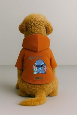 Baskılı İçi Polarlı Köpek Ve Kedi Kıyafeti &amp; Elbisesi - Turuncu Renk Kapüşonlu Hoodie Bfb4E S