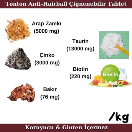 Glutensiz Anti-Hairball Malt 60 Tablet(Yumuşak&amp;Çiğnenebilir, Biotin, Çinko, Taurin Destekli)