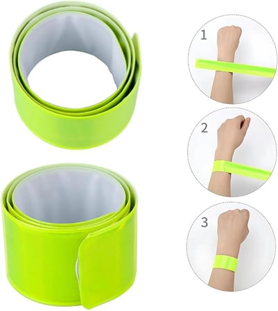 Reflektif Kol Bandı Yansıtıcı Bileklik 2 Adet Yeşil-Sarı, 3cm x 40cm, Kendiliğinden Sarıcı