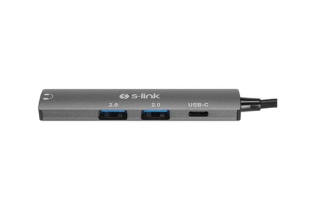SWV-USBC024 4 in 1 Gri Metal TypeC to 2*USB2.0 USB-C, 3.5mm Aux Port Type C Adaptör