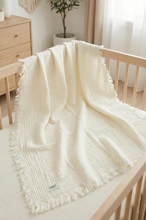 HAMUR Bebek Muslin Pıke 85x100 cm Ekru%100 Pamuklu