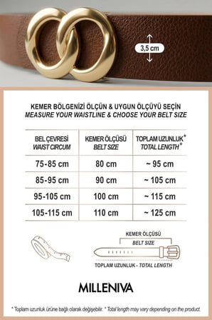 Sonsuzluk Gold Tokalı Kahverengi Kadın Kemer 3.5 cm