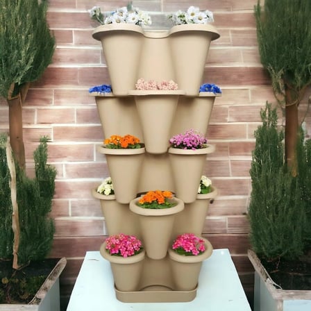 5 Katlı Şanslı Yonca Kule Saksı Seti Çiçek Bitki Sebze Meyve Salon Mutfak Banyo Bahçe Saksı Seti (Bronz)