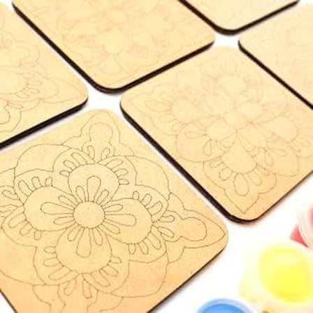 Ebrulisler Ahşap Boyama Mandala Temalı 6'lı Kare Bardak Altlığı Hobi Seti
